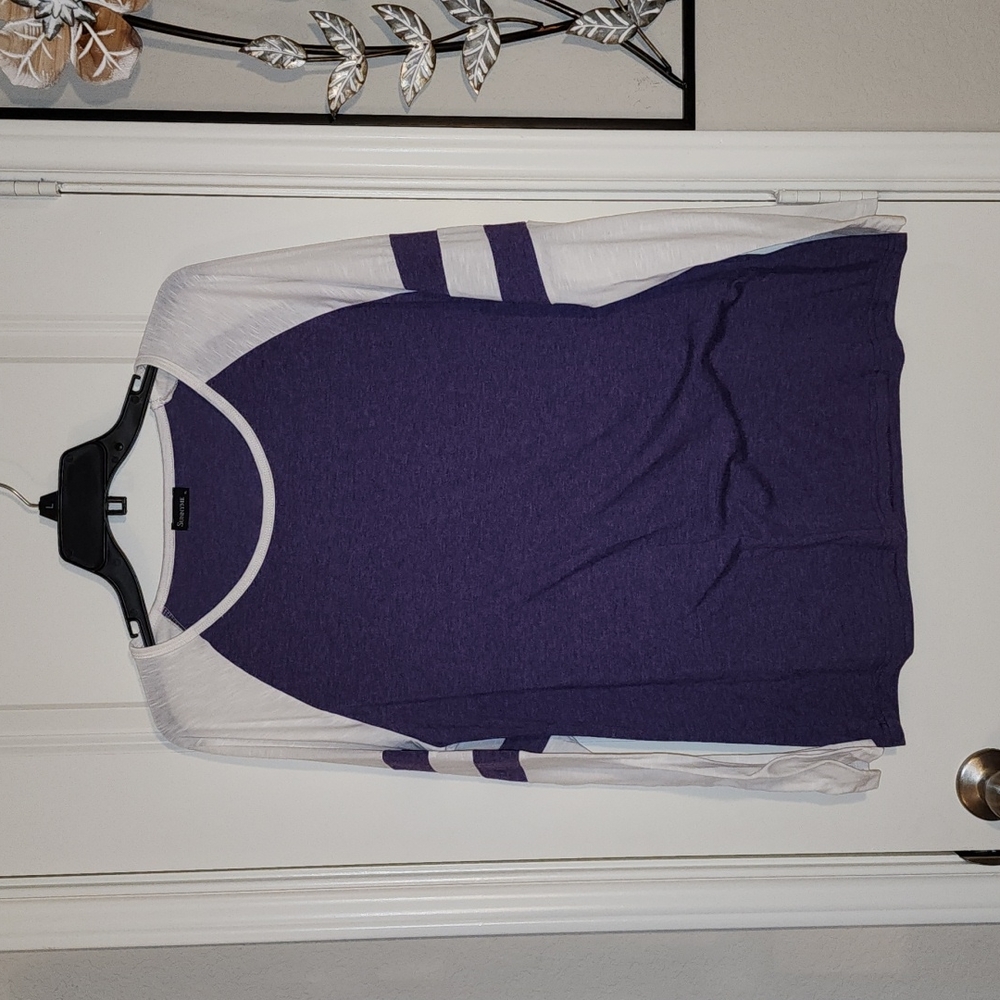 Heather's purple baseball tee